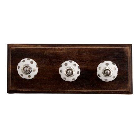 Silver Dot Ceramic Wooden Hooks